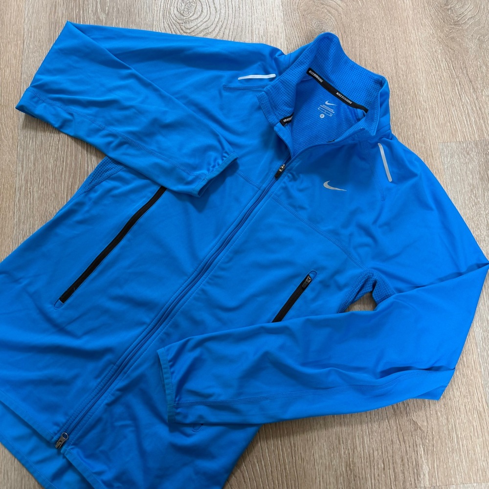 Nike Running Full Zip Jacket Mens Small Blue Reflective Performance Track Coat